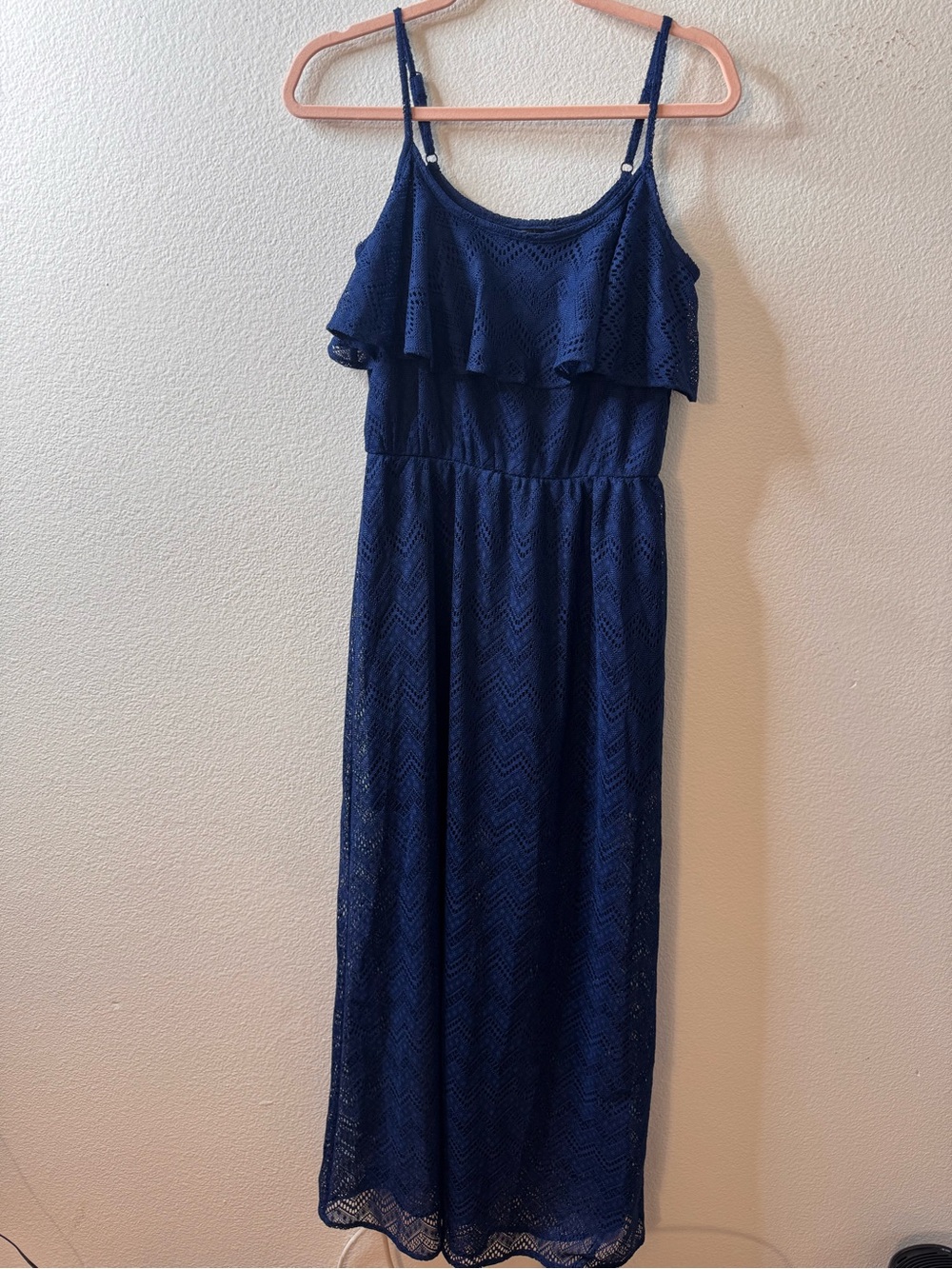 HeartSoul Blue Crochet Dress with Spaghetti Straps